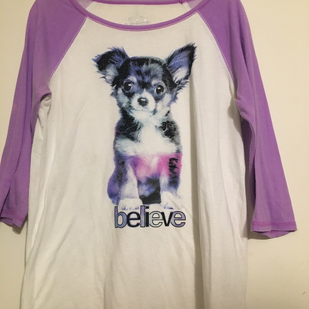 Girl’s Justice White/Purple Chihuahua Baseball Tee